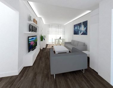 Reforma de vivienda en el norte de Madrid Tres Olivos muebles con tv